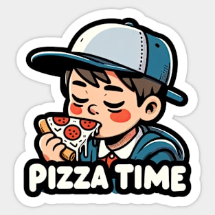 kid eating slice a pizza Sticker